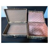 Pair of Vintage Patterned Suitcases with Leather Handles