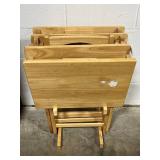 Set of 4 Wooden Folding TV Trays with Stand