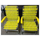 Pair of Vintage Yellow Webbed Aluminum Lawn Chairs