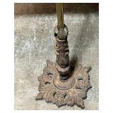 Antique Floor Lamp Parts with Ornate Base and Wooden Stand