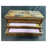 Antique Wooden 5-Drawer Machinist Chest with Leather Handle