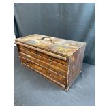 Antique Wooden 5-Drawer Machinist Chest with Leather Handle