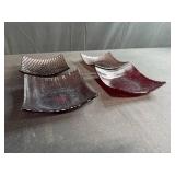 Set of 4 Textured Glass Square Dishes with Wavy and Checkered Designs