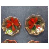 Set of 4 Vintage Floral Glass Coasters with Black Ashtray