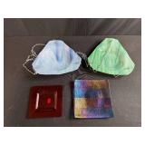 Set of 4 Art Glass Pieces Including Hanging Bowls and Decorative Plates