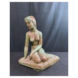 Art Deco Style Kneeling Nude Woman Sculpture 13 Inch Tall