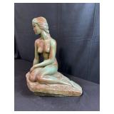 Art Deco Style Kneeling Nude Woman Sculpture 13 Inch Tall