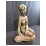 Art Deco Style Kneeling Nude Woman Sculpture 13 Inch Tall