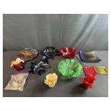 Collection of Decorative Art Glass Bowls and Trays Assorted Colors