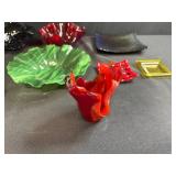 Collection of Decorative Art Glass Bowls and Trays Assorted Colors