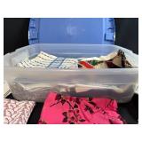 Assorted Vintage Linens and Fabric Pieces in Storage Tote