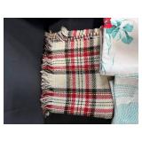 Assorted Vintage Linens and Fabric Pieces in Storage Tote