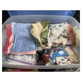 Vintage Gingham Aprons, Handkerchiefs, and Button Lot in Storage Tote