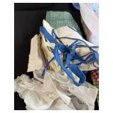 Vintage Gingham Aprons, Handkerchiefs, and Button Lot in Storage Tote