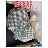 Vintage Gingham Aprons, Handkerchiefs, and Button Lot in Storage Tote