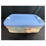 Vintage Gingham Aprons, Handkerchiefs, and Button Lot in Storage Tote