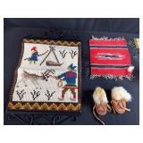 Lot of Native American and Folk Art Miniatures with Beaded Boots, Ladders, and Textiles