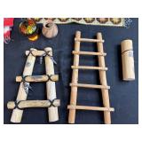 Lot of Native American and Folk Art Miniatures with Beaded Boots, Ladders, and Textiles