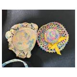 Hot Mon! Plaid Picnic Tin with Vintage Scarves, Doilies, and Sewing Accessories