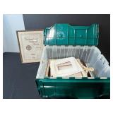 Collection of Assorted Picture Frames and Document Mats in Storage Tote