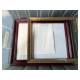 Collection of Assorted Picture Frames and Document Mats in Storage Tote