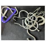 Assorted Clothespins, Carabiner Hooks, Curtain Hooks, Metal Wall Decor, and Bungee Cords