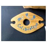 Vintage Handkerchief and Linen Collection with Basket, Flour Sack Apron, and Wooden Wine Holder