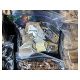 Large Mixed Lot of Wooden Game Pieces, Letters, Tokens, and Craft Supplies