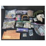 Mixed Craft Supplies Collection with Copper Sheets, Beads, Vintage Patches, and Accessories