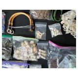 Mixed Craft Supplies Collection with Copper Sheets, Beads, Vintage Patches, and Accessories