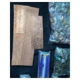 Mixed Craft Supplies Collection with Copper Sheets, Beads, Vintage Patches, and Accessories