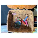 Vintage Peterboro Picnic Basket with Board Games, Cards, and Collectibles