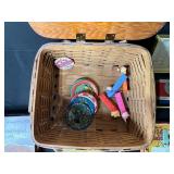 Vintage Peterboro Picnic Basket with Board Games, Cards, and Collectibles