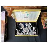 Vintage Peterboro Picnic Basket with Board Games, Cards, and Collectibles