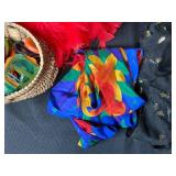 Lot of Colorful Vintage Scarves, Feather Boa, and Fashion Accessories - scarf rings