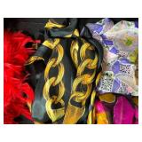 Lot of Colorful Vintage Scarves, Feather Boa, and Fashion Accessories - scarf rings