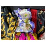 Lot of Colorful Vintage Scarves, Feather Boa, and Fashion Accessories - scarf rings