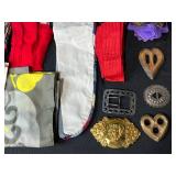 Large Collection of Vintage and Modern Scarves, Sashes, and Fabric Accessories - buckles & scarf holders