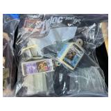 Craft Supplies Lot with Wood Pieces, Fabric, Beads, and Accessories in Storage Bin