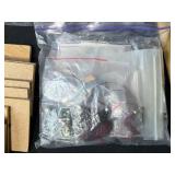 Craft Supplies Lot with Wood Pieces, Fabric, Beads, and Accessories in Storage Bin