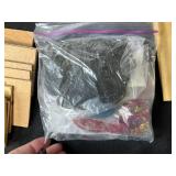 Craft Supplies Lot with Wood Pieces, Fabric, Beads, and Accessories in Storage Bin