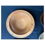 Handcrafted Signed Wood Bowl Trio, Bamboo Cutting Board, and Wine Stopper Set