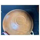 Handcrafted Signed Wood Bowl Trio, Bamboo Cutting Board, and Wine Stopper Set