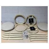 COSTWAY 360° Swivel Bar Stools Set of 2, Height Upholstered Round Barstools with Wooden Frame, Seat and Footrest, Backless Solid Wood Counter Stools for Kitchen Island Bistro Pub, Beige (Maybe Missin