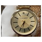 Laura Ashley Womens Gold 5pc Watch and Jewelry Set