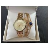 Laura Ashley Womens Gold 5pc Watch and Jewelry Set