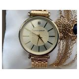 Laura Ashley Womens Gold 5pc Watch and Jewelry Set