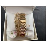 Laura Ashley Womens Gold 5pc Watch and Jewelry Set