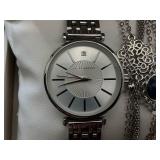 Laura Ashley Womens Silver 5pc Watch and Jewelry Set