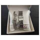 Laura Ashley Womens Silver 5pc Watch and Jewelry Set